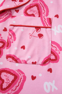 KaleaBoutique Stylish Sweet Heart Cake Print Contrast Ruffle Trim Valentines 2pcs Pajama Set - KaleaBoutique.com
