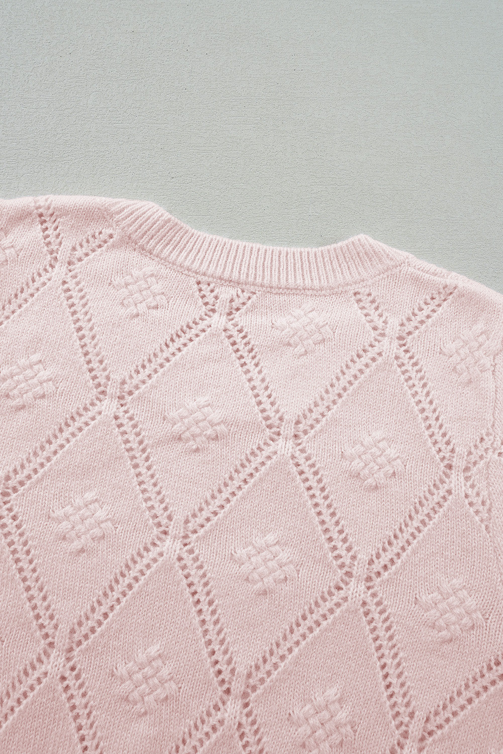 KaleaBoutique Openwork Plaid Puff Sleeve Cropped Sweater - KaleaBoutique.com