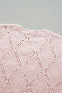 KaleaBoutique Openwork Plaid Puff Sleeve Cropped Sweater - KaleaBoutique.com