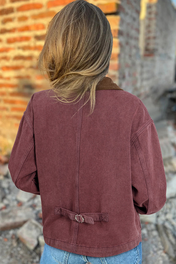Corduroy Collar Zipped Front Denim Jacket - KaleaBoutique.com
