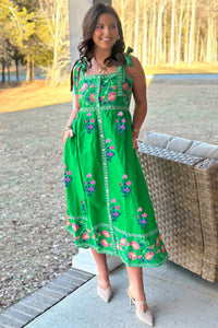 KaleaBoutique Beautiful Floral Print Contrast Trim Knotted Straps Midi Dress - KaleaBoutique.com