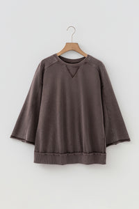 KaleaBoutique Stylish 3/4 Sleeve Mineral Wash Loose Cotton Top - KaleaBoutique.com