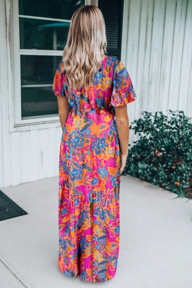 KaleaBoutique Wrap V Neck Floral Maxi Dress - KaleaBoutique.com