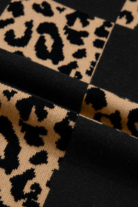KaleaBoutique Stylish Leopard Checkerboard Short Sleeve Knit Sweater - KaleaBoutique.com