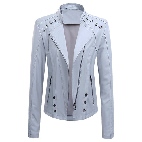 KaleaBoutique Women's Short V-Neck PU Zip Jacket - KaleaBoutique.com