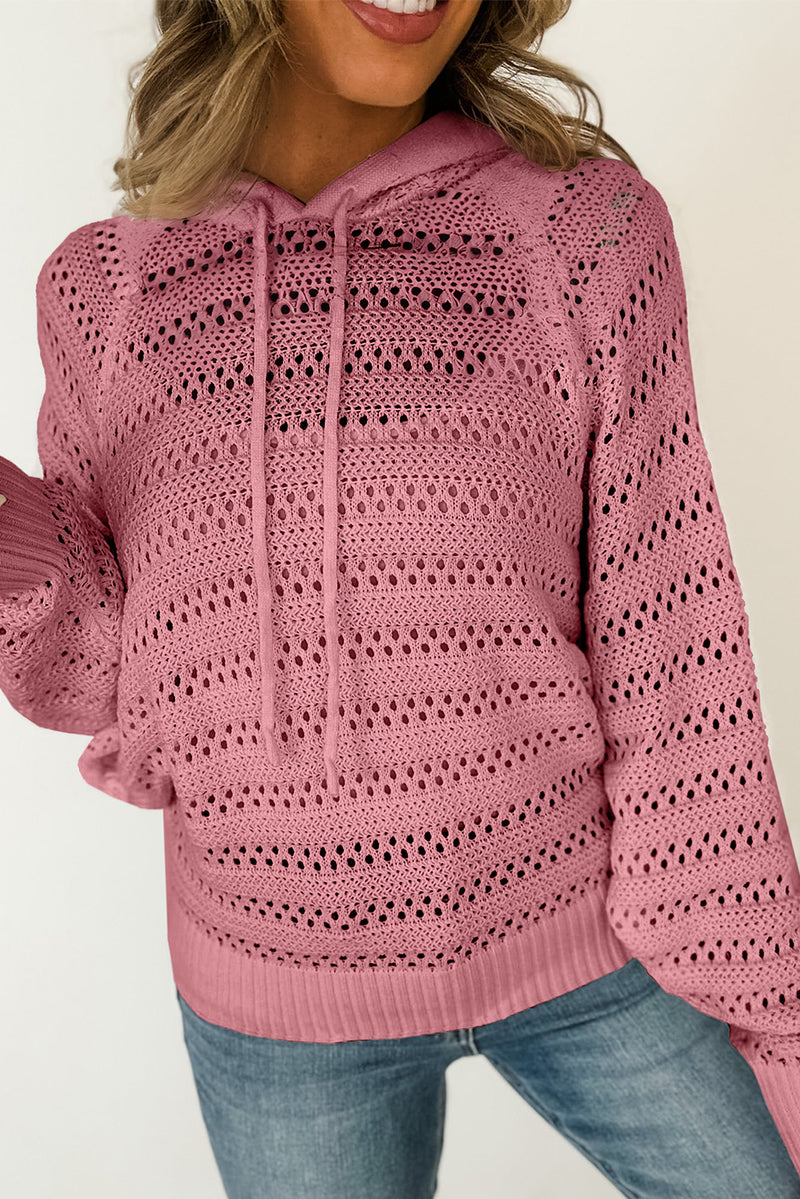 KaleaBoutique Pointelle Knit Raglan Sleeve Hooded Sweater - KaleaBoutique.com