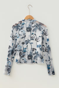 KaleaBoutique Stylish Floral Mesh High Neck Long Sleeve Sheath Top - KaleaBoutique.com