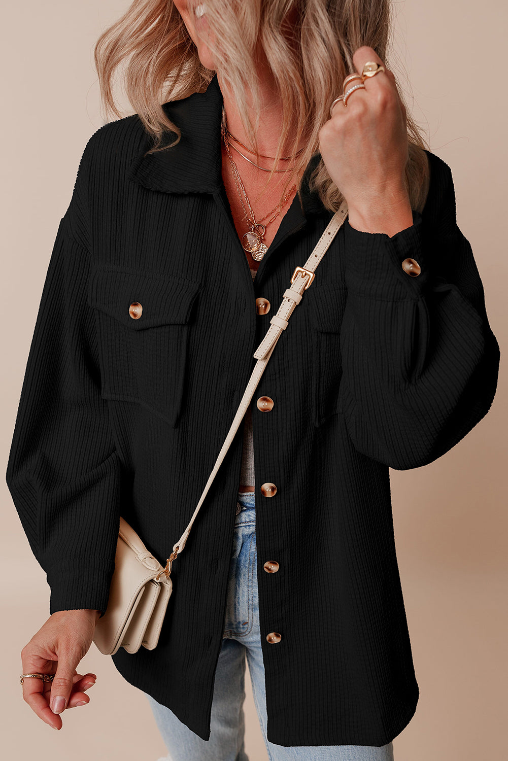 Corduroy Flap Pocket Button Up Shacket - KaleaBoutique.com