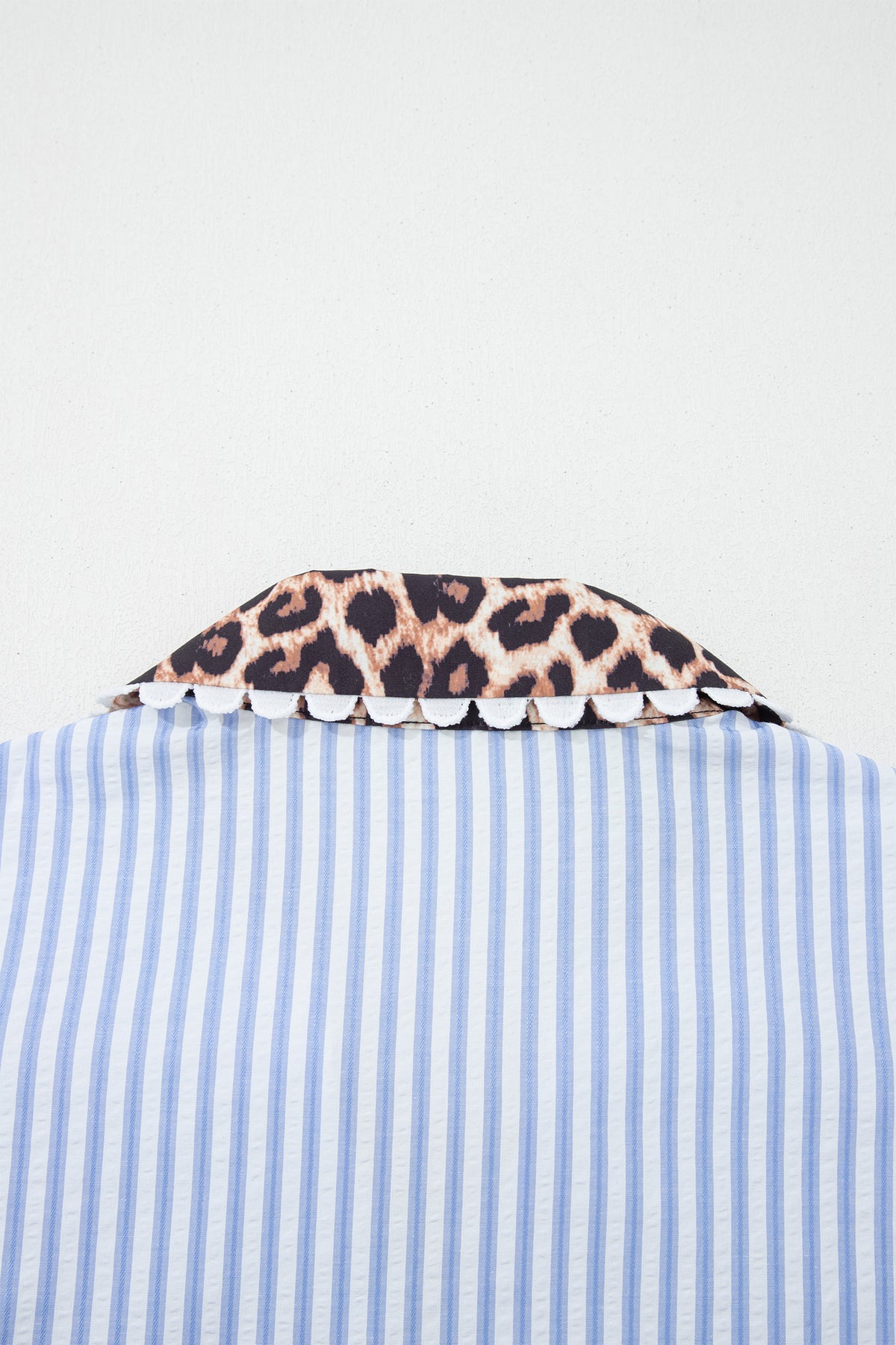 KaleaBoutique Ricrac Trim Short Puff Sleeve Leopard Patchwork Collar V Neck Blouse - KaleaBoutique.com