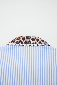 KaleaBoutique Ricrac Trim Short Puff Sleeve Leopard Patchwork Collar V Neck Blouse - KaleaBoutique.com