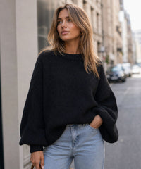 Women's Round-Neck Balloon-Sleeve Loose Fit Pullover Sweater - KaleaBoutique.com