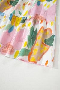 KaleaBoutique Stylish Floral Doodle Print Striped Trim V Neck Midi Dress - KaleaBoutique.com