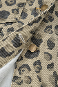 Retro Leopard Print Seam Detail Button Down Denim Jacket - KaleaBoutique.com