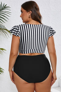 KaleaBoutique Stylish Plus Size Knot Cutout Ruffle Sleeve and High Waisted 2pcs Swimsuit - KaleaBoutique.com