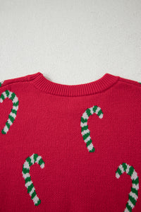 Christmas Candy Cane Holiday Drop Shoulder Sweater - KaleaBoutique.com