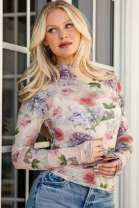 KaleaBoutique Stylish Floral Mesh Thumbhole Long Sleeve Slim Top - KaleaBoutique.com