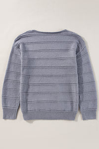 KaleaBoutique Boat Neck Drop Shoulder Pointelle Knit Sweater - KaleaBoutique.com