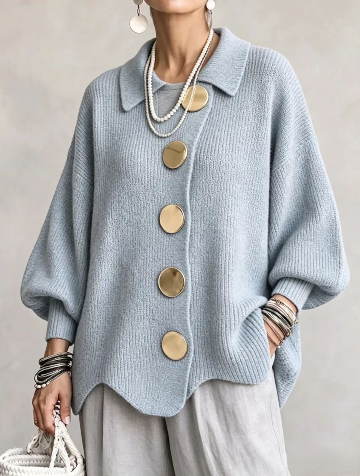 Button-down Cardigan Women's Fall Winter Lapel Button Knitted Jacket Long Sleeve Loose Fit Sweater Outerwear - KaleaBoutique.com