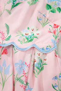 KaleaBoutique Stylish Floral Print Contrast Trim Self-tie Straps High Waist Midi Dress - KaleaBoutique.com