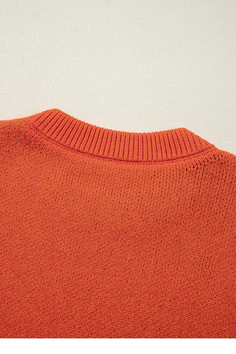 KaleaBoutique Halloween Pumpkin Face Pattern Drop Shoulder Sweater - KaleaBoutique.com