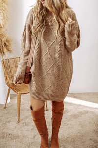 KaleaBoutique Stylish Cable Knit Drop Shoulder Loose Fit Sweater Dress - KaleaBoutique.com