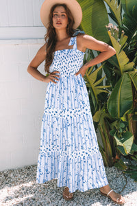 Floral Smocked Tied Straps A-Lined Tiered Maxi Dress - KaleaBoutique.com