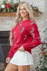 Christmas Candy Cane Holiday Drop Shoulder Sweater - KaleaBoutique.com