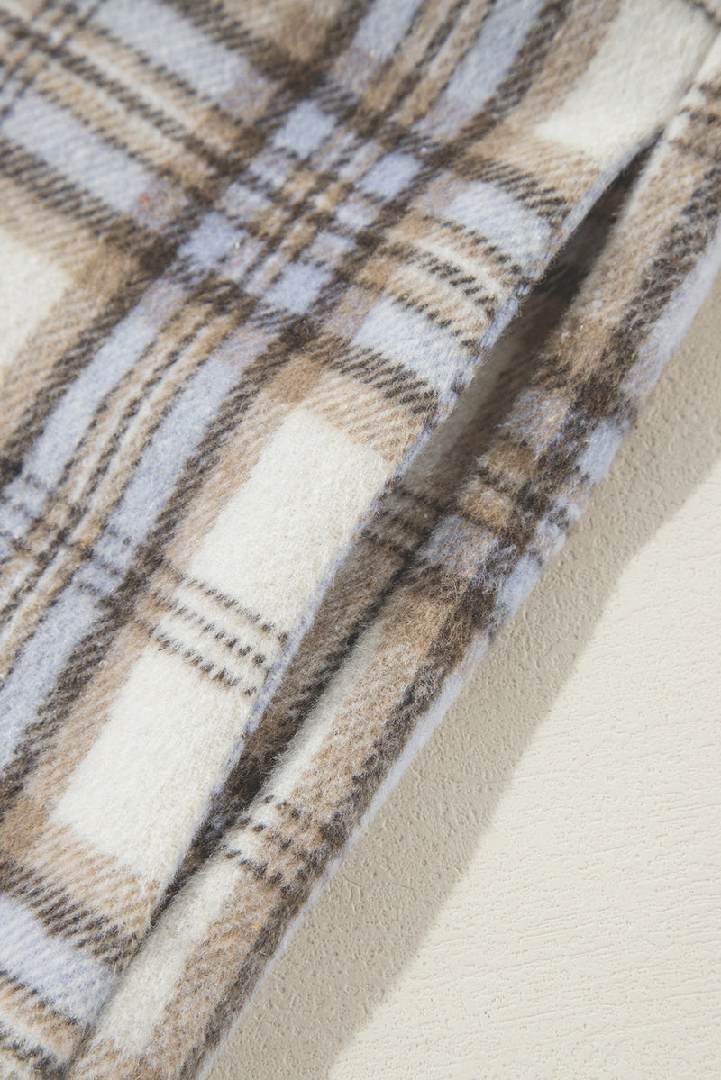 KaleaBoutique White Plaid Print Tunic Plus Size Shacket with Slits - KaleaBoutique.com