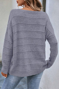 KaleaBoutique Boat Neck Drop Shoulder Pointelle Knit Sweater - KaleaBoutique.com
