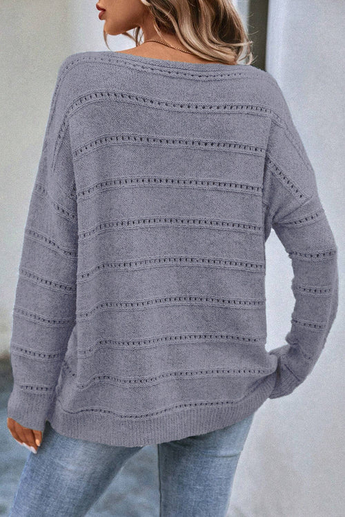 KaleaBoutique Boat Neck Drop Shoulder Pointelle Knit Sweater - KaleaBoutique.com