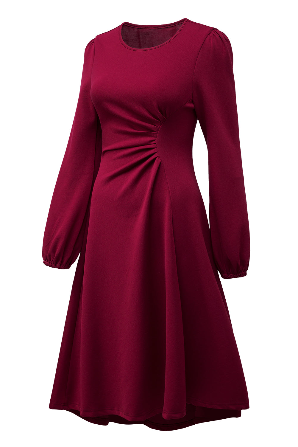Solid Color Ruched Detail Long Sleeve Midi Dress - KaleaBoutique.com