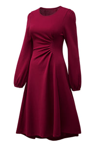 Solid Color Ruched Detail Long Sleeve Midi Dress - KaleaBoutique.com