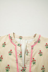 KaleaBoutique Comfortable Striped Floral Print Contrast Detail Ruffle Hem Short Dress - KaleaBoutique.com