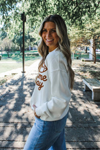 KaleaBoutique Stylish Embroidered Slogan Game Day Rugby Pattern Crewneck Sweatshirt - KaleaBoutique.com