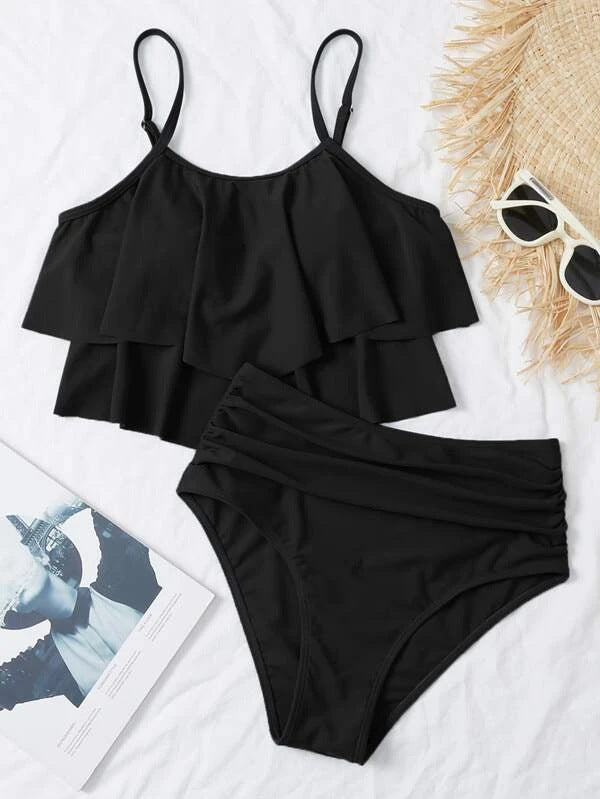 Women's Layered Flounce High-Waist Tankini Set - KaleaBoutique.com