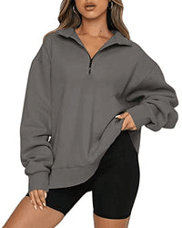Women's Half-Zip Drop-Shoulder Pullover Sweatshirt - KaleaBoutique.com