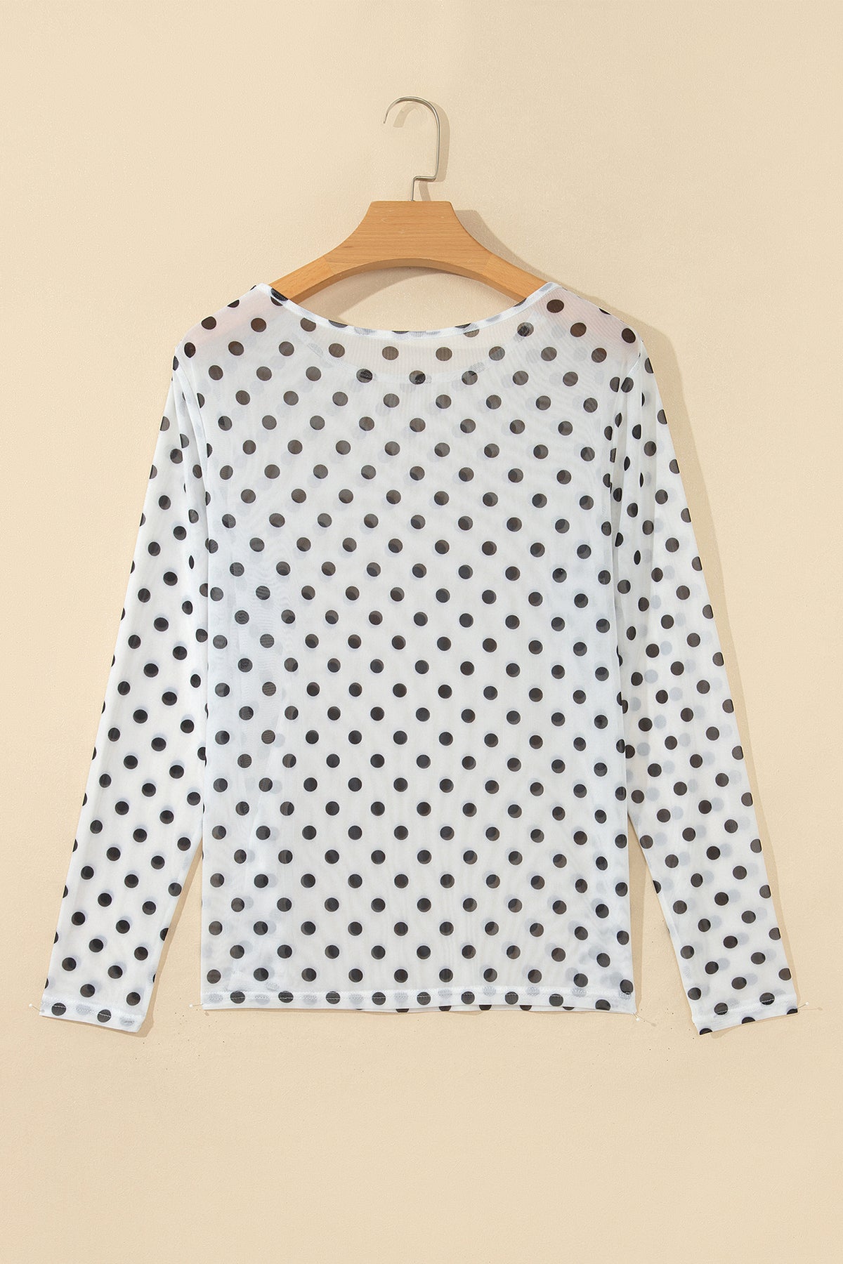 KaleaBoutique Stylish Polka Dot Sheer Mesh Long Sleeve Round Neck Shift Top - KaleaBoutique.com