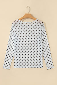 KaleaBoutique Stylish Polka Dot Sheer Mesh Long Sleeve Round Neck Shift Top - KaleaBoutique.com