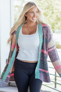 KaleaBoutique Stylish Color Block Striped Side Slit Open Front Cardigan - KaleaBoutique.com