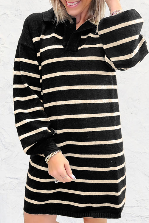 KaleaBoutique Stylish Polo Collar Puff Sleeve Sweater Mini Dress - KaleaBoutique.com