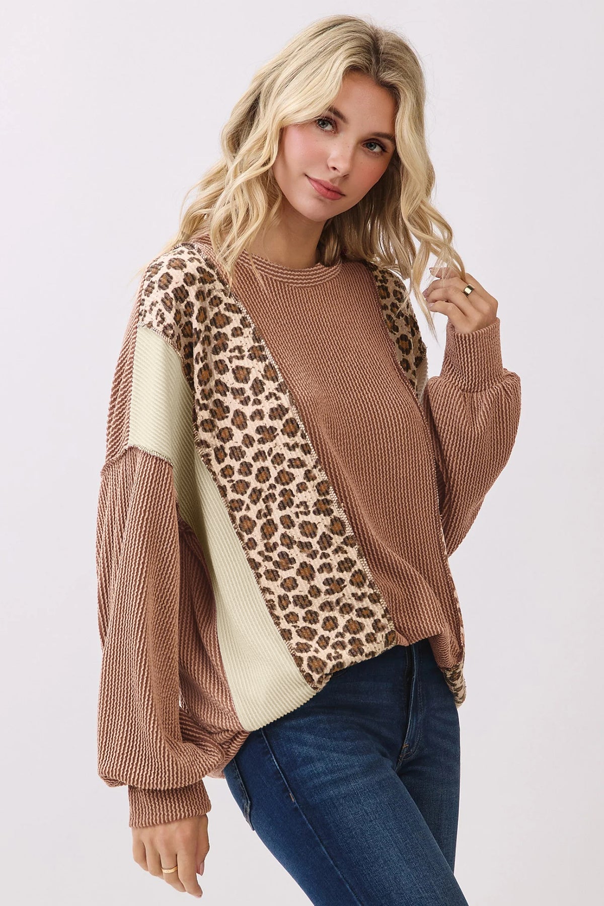 KaleaBoutique Stylish Leopard Print Colorblock Ribbed Knit Top - KaleaBoutique.com
