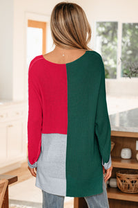 Color Block Knit V Neck Loose Sweater - KaleaBoutique.com