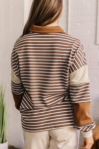 KaleaBoutique Stylish Collar V Neck Color Block Detail Long Sleeve Pullover Top - KaleaBoutique.com