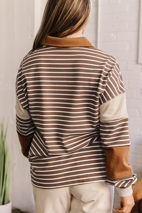 KaleaBoutique Stylish Collar V Neck Color Block Detail Long Sleeve Pullover Top - KaleaBoutique.com