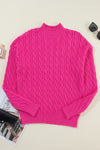 KaleaBoutique Solid Cable Knit High Neck Drop Shoulder Sweater - KaleaBoutique.com