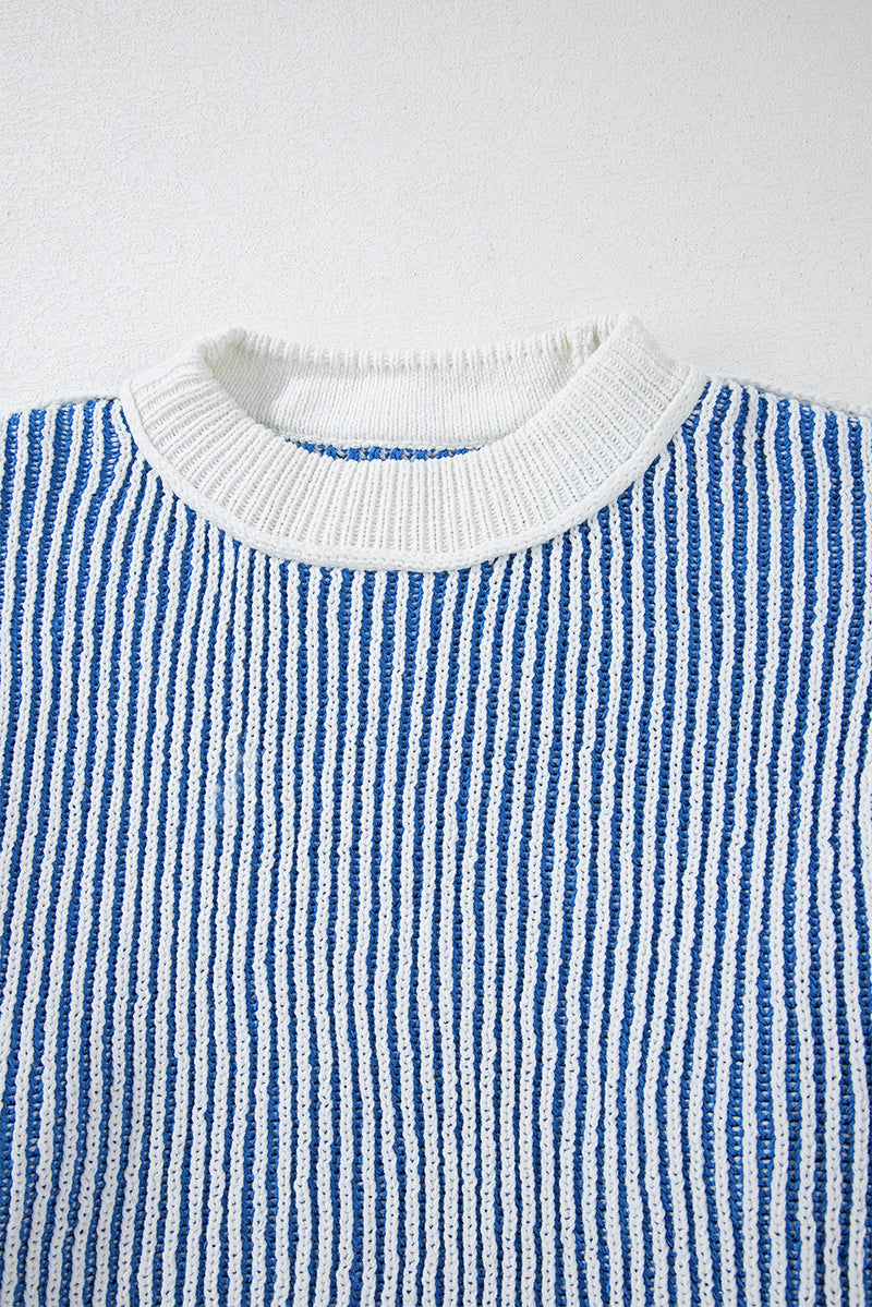 KaleaBoutique Stylish Striped Textured Knit Contrast Edge Loose Sweater - KaleaBoutique.com