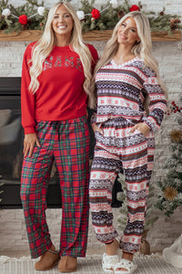 KaleaBoutique Comfortable Plaid Mama Graphic Christmas Holiday Crewneck Pullover and Pants Two Piece Lounge Set - KaleaBoutique.com