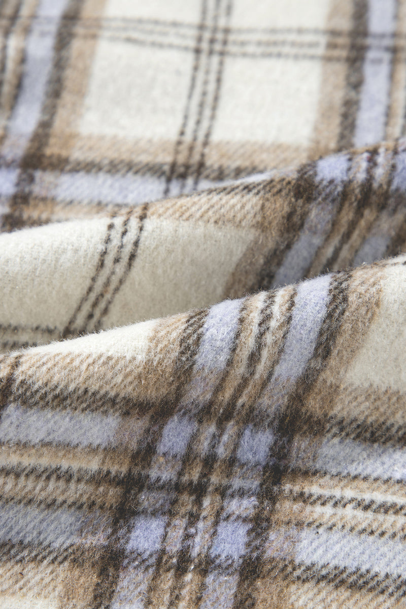 KaleaBoutique White Plaid Print Tunic Plus Size Shacket with Slits - KaleaBoutique.com