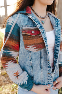 KaleaBoutique Stylish Aztec Print Frayed Hem Denim Jacket - KaleaBoutique.com
