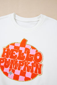 KaleaBoutique Stylish Terry Halloween Pumpkin Patched Pattern Pullover Sweatshirt - KaleaBoutique.com